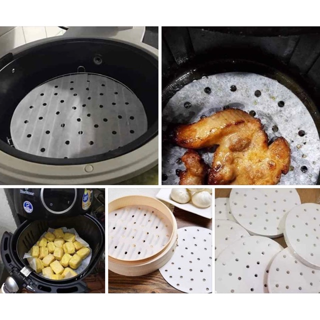 SỈ LẺ - SET 200 Tờ Giấy Nến Đục Lỗ Chống Dính Lót Đáy Nồi Chiên Không Dầu Xửng Hấp Tiện Dụng