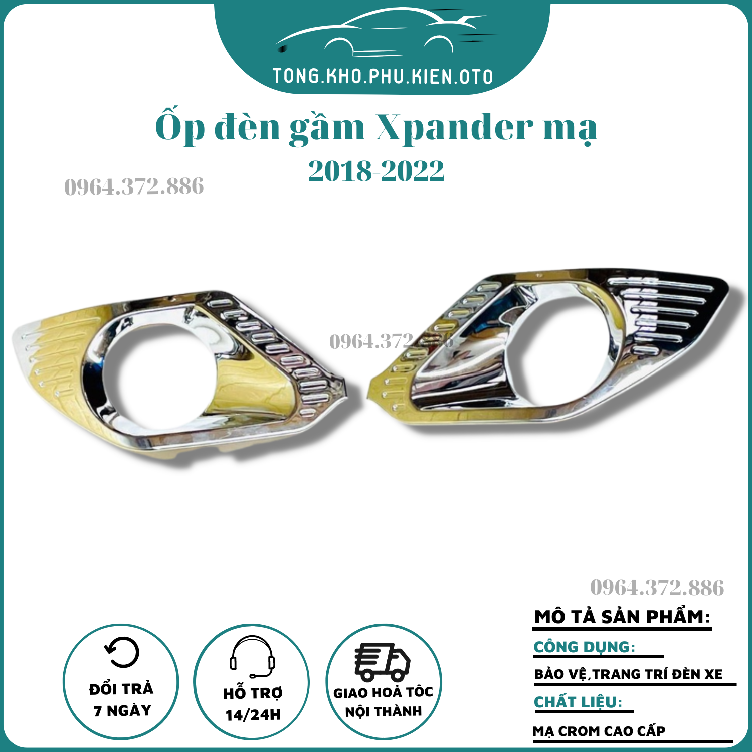 Bộ ốp viền đèn gầm mitsubishi xpander đời 2022, 2023 mạ crom