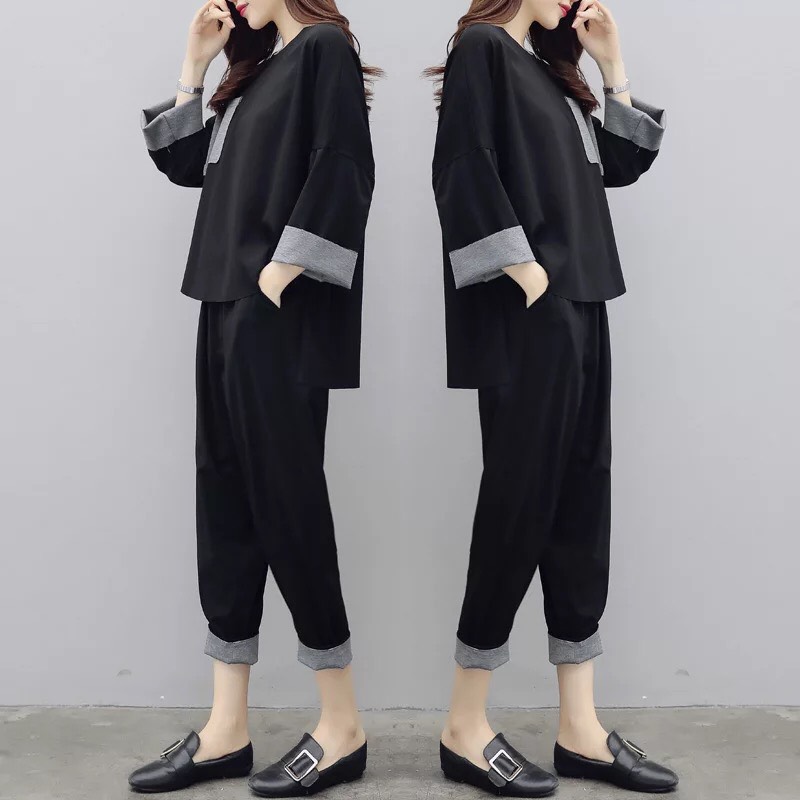 Sét đồ bộ form dài đen cá tính ttsa0081