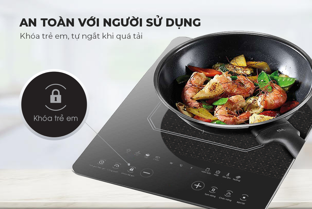 Bếp từ đơn Sunhouse SHD6802 công suất 2000w (kèm nồi) + tặng dao làm bếp màu đen
