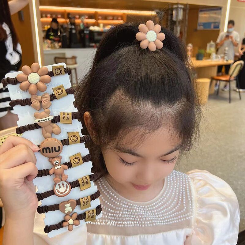 Dây Cột Tóc Cao Su Co Giãn Hình Gấu Màu Trà Sữa - loli