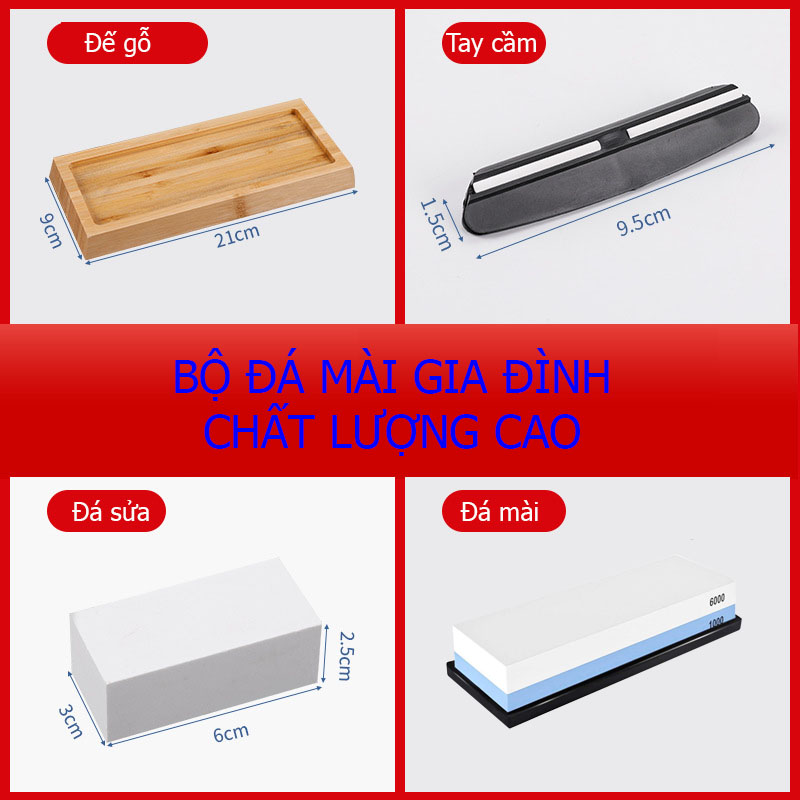 Bộ Đá mài dao 2 mặt gia đình - đá mài corundum độ nhám 1000/6000 chất lượng Nhật Bản KHALIK - Bộ đầy đủ