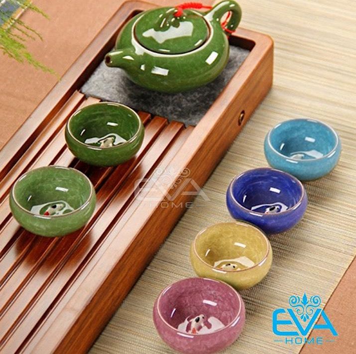 Bộ Ấm Chén Cá 3D Men Ngọc Sắc Màu Cao Cấp