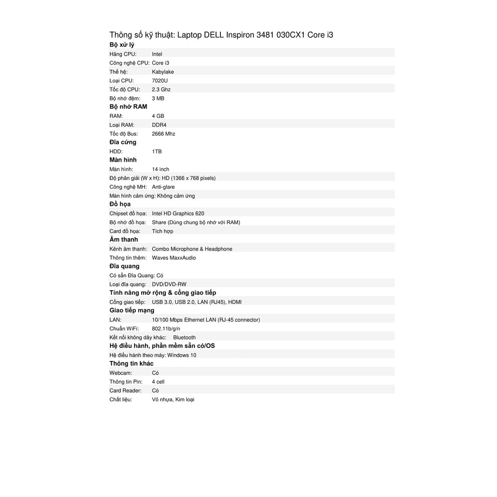 Laptop Dell Inspiron 3481 (030Cx1)