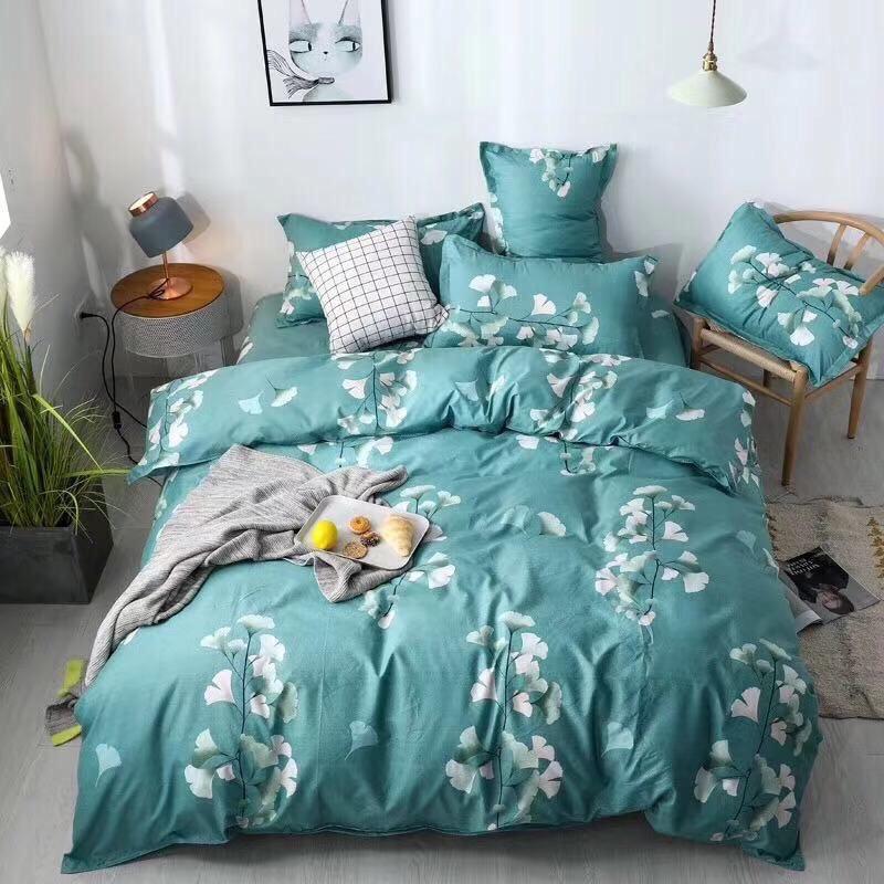 Bộ chăn ga gối phong cách Hàn Quốc hoa dây xanh bo chun đủ kích thước