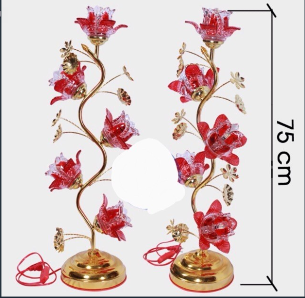 2 cây đèn thờ hoa thủy tinh pha lê cáo cấp 5 bông 75 cm