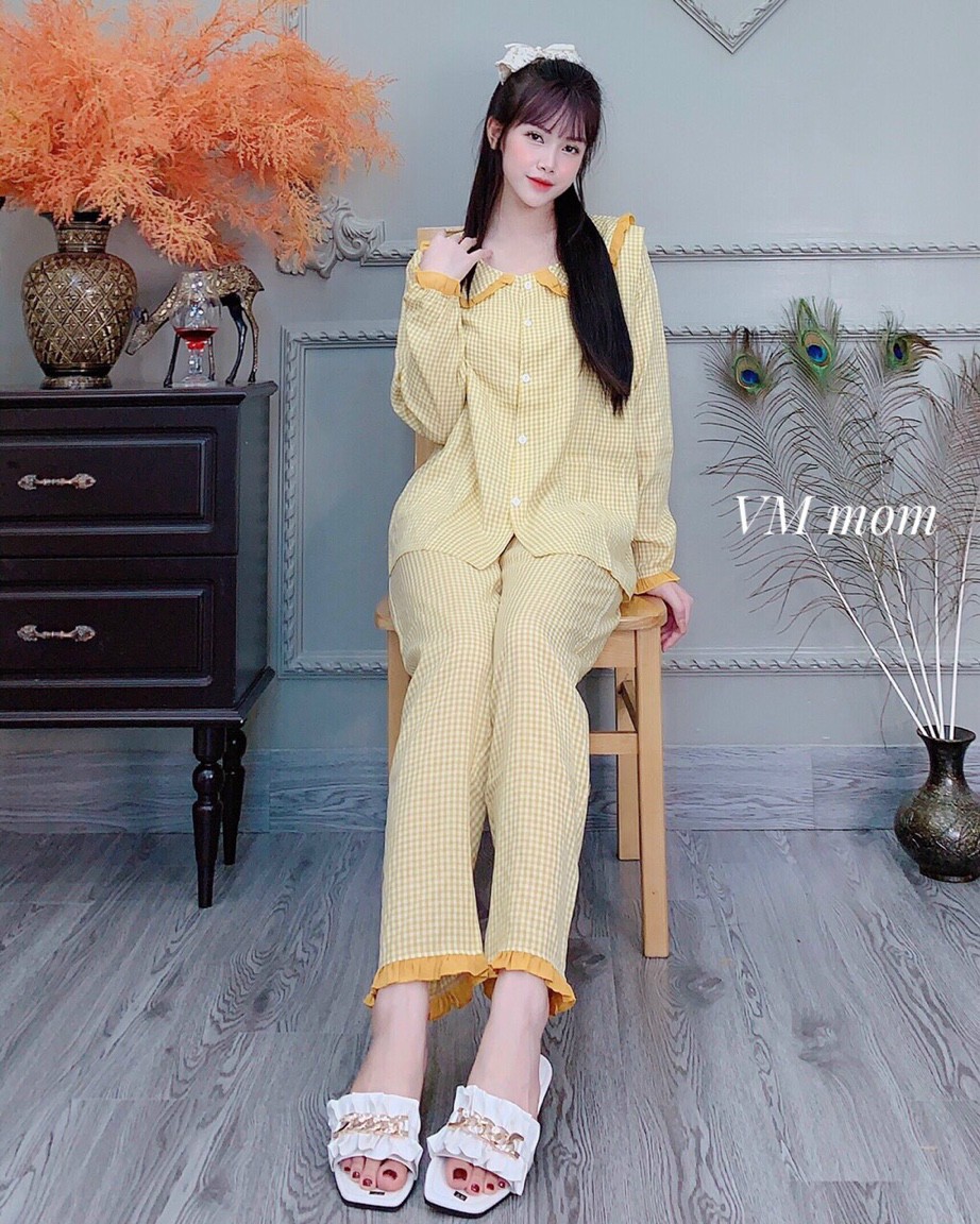 Bộ đồ bầu tiểu thư chất đũi mềm mát cho mẹ bầu