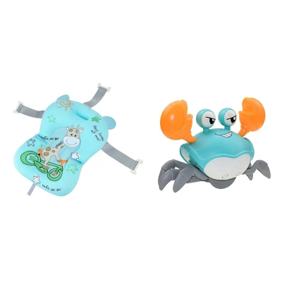 1 Pcs Infant Bath Pad Baby Shower Bath Tub Pad Non-Slip Bathtub Mat & 1 Pcs Electric Voice Control Crab Toy