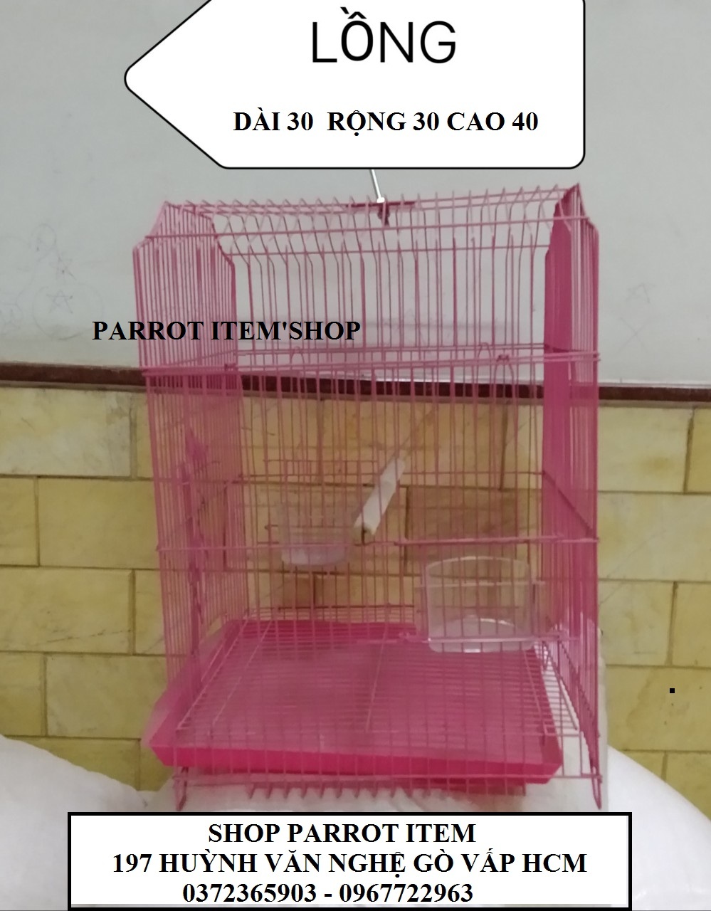 LỒNG CHIM SIZE 30*40 CHO CHIM,YẾN PHỤNG, VẸT(MÀU SẮC LỒNG XANH, HỒNG,CAM CÓ THỂ THAY ĐỔI THEO KHO CỦA SHOP)