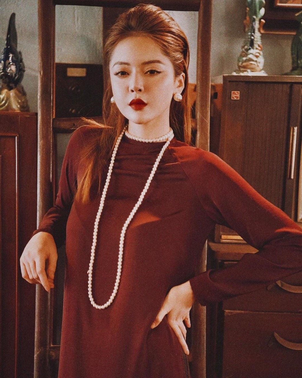 Áo dài dáng suông xưa vải co dãn
