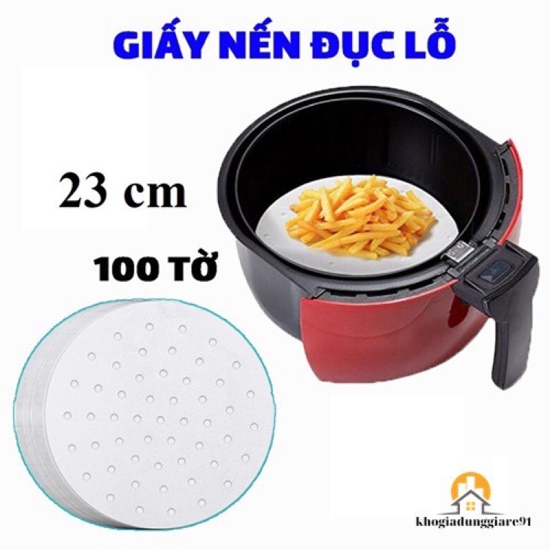 Giấy nến đục lỗ - lót nồi chiên không dầu 23cm - 100 tờ