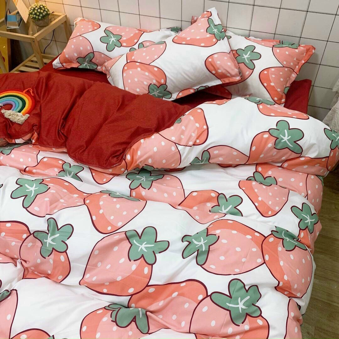 Trọn Bộ 4 Món Cotton Poly Nhập Mẫu QUẢ DÂU ĐỎ
