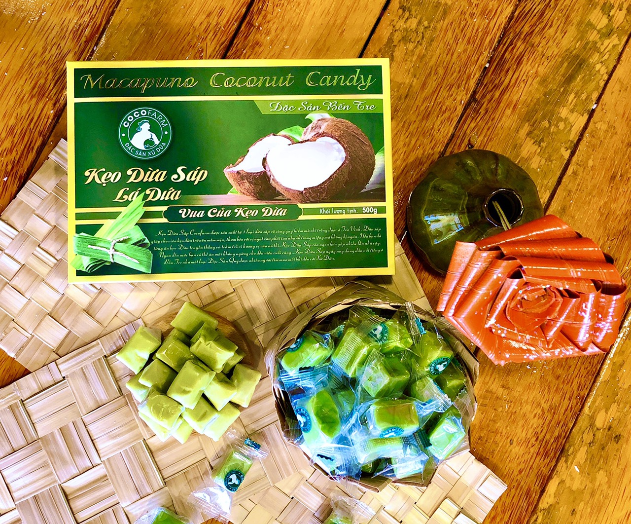 Kẹo dừa Sáp vị Lá Dứa Cocofarm ít đường