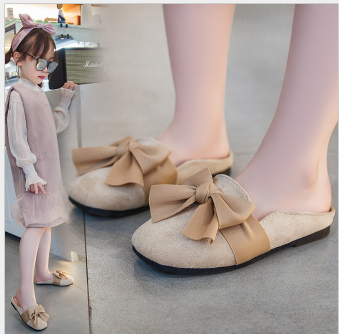 [Hà Xu shop] Dép sục vải nhung đen và kem phối nơ xinh xắn cho bé và mẹ