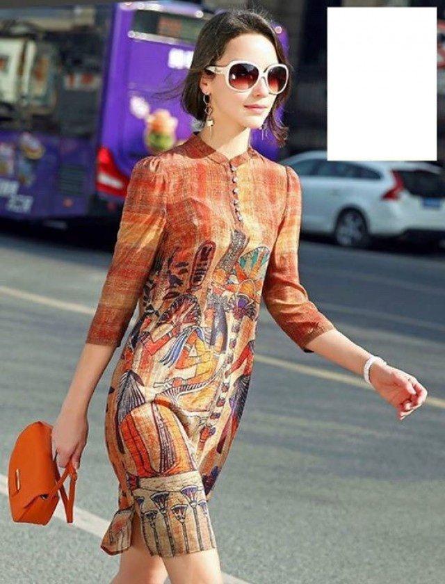 Đầm suông họa tiết ai cập cao cấp