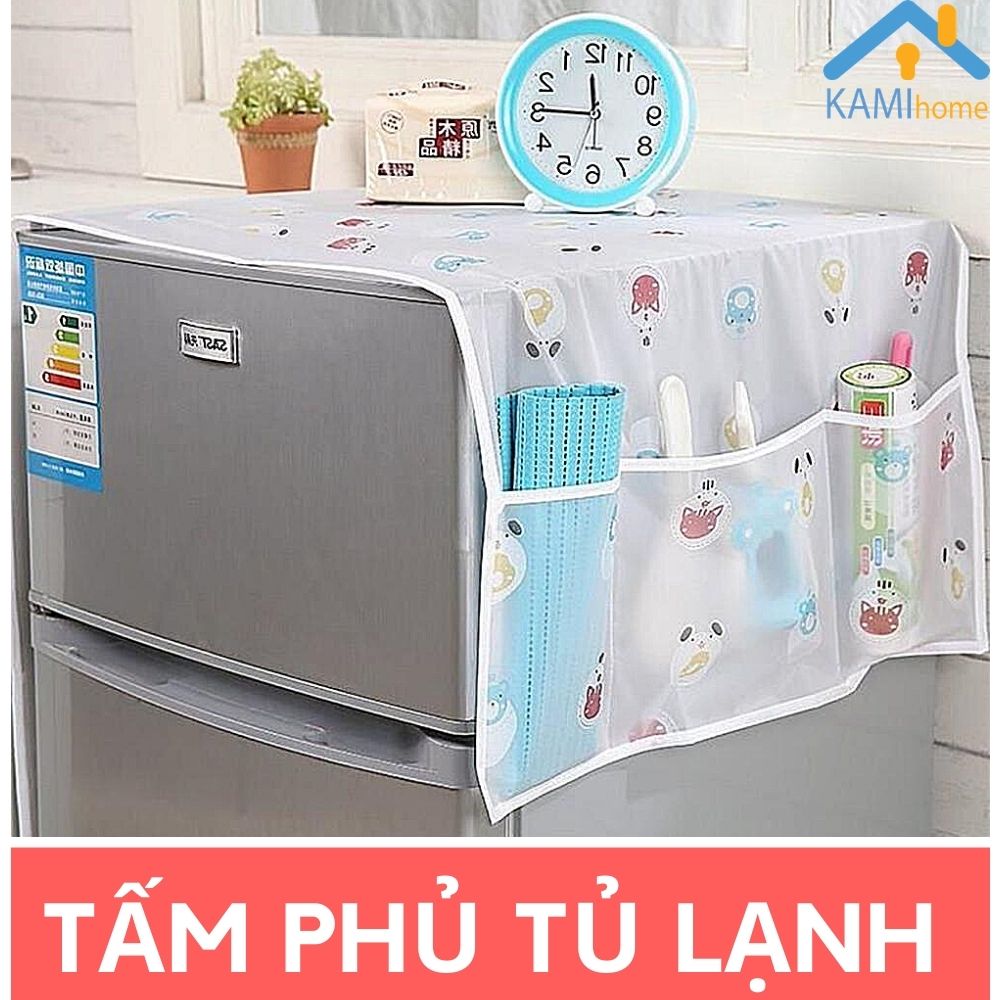 Tấm phủ tủ lạnh và máy giặt trang trí và chống thấm nước chống bám bẩn có ngăn chứa đồ tiện lợi cỡ 130 x 55cm mã 20061