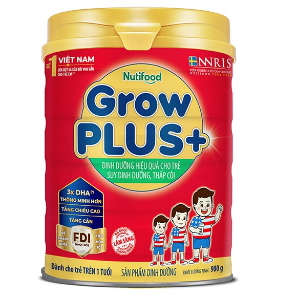Sữa Bột NutiFood Grow Plus+ Đỏ 900g (Dành Cho Trẻ Suy Dinh Dưỡng, Thấp Còi)