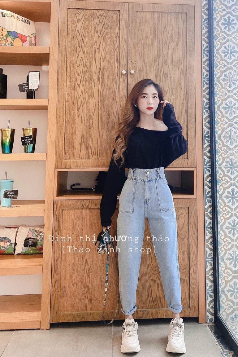 BAGGY JEANS 2 NÚT TÚI ĐẮP