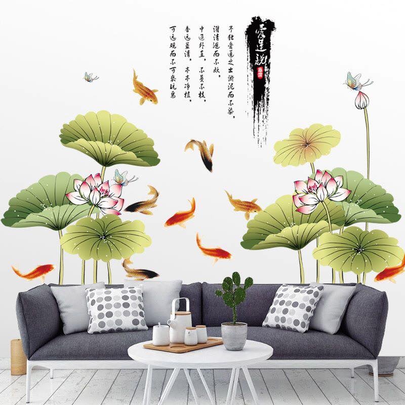 [HCM]DECAL DÁN TƯỜNG ĐẦM SEN VÀ HOA MẪU ĐƠN