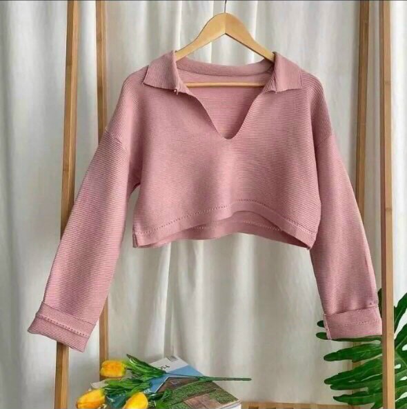 Áo thun croptop cổ trụ tay dài