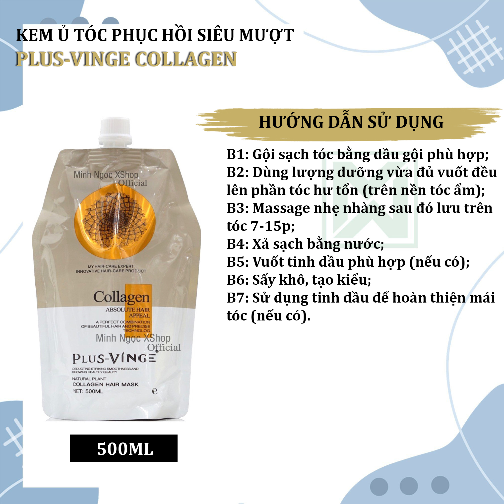 Kem ủ tóc phục hồi siêu mượt Plus Vinge Collagen 500ML