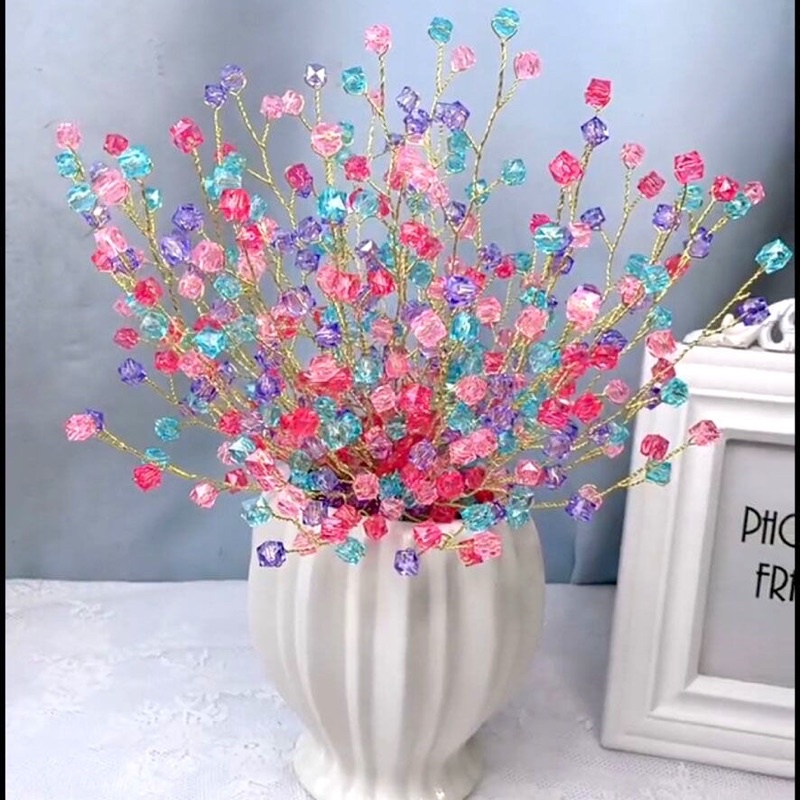 Set vật liệu tự làm hoa nhựa acrylic,hạt vuông lạ mắt long lanh, hoa nhựa giả đá pha lê, hoa hạt cườm handmade DIY