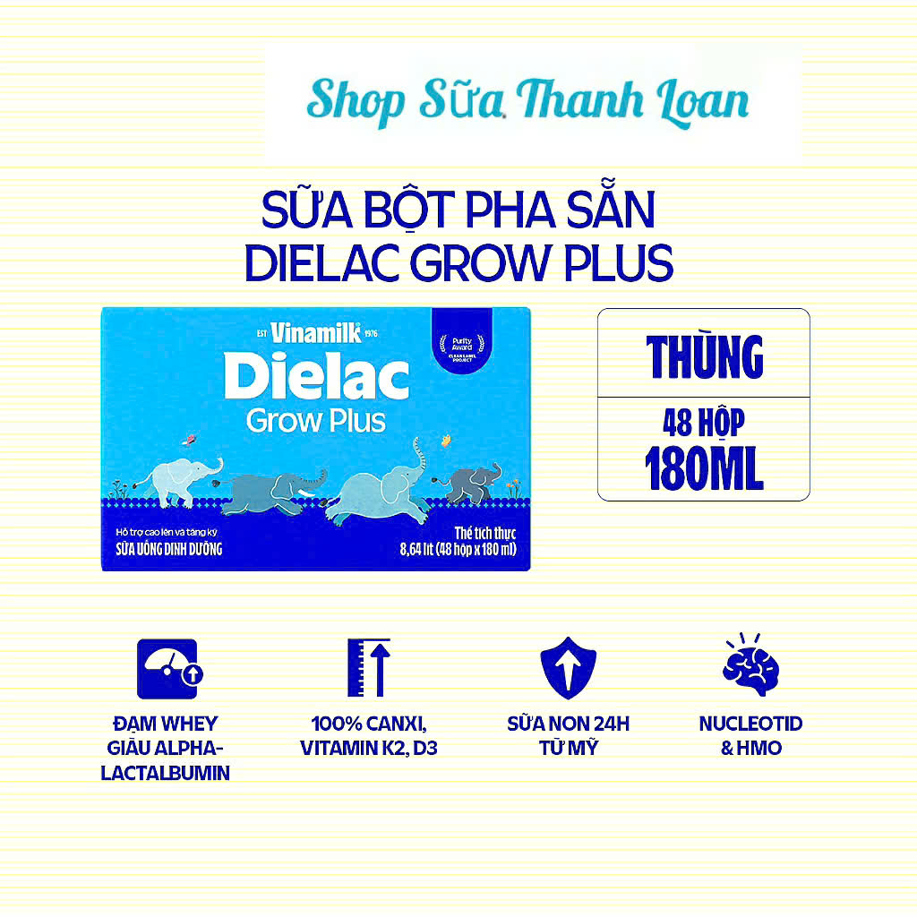 Thùng 48 Hộp Sữa Bột Pha Sẵn Dielac Grow Plus 180ml.