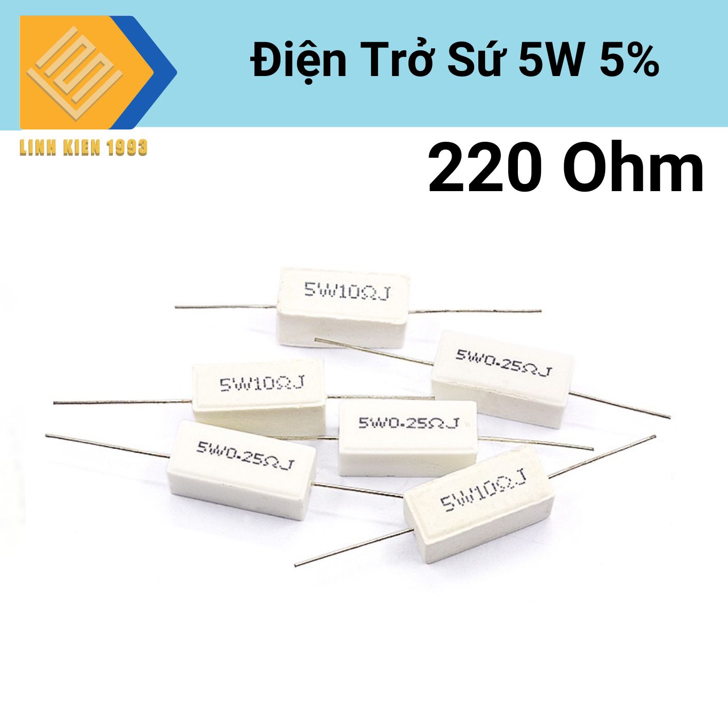 Điện trở sứ 220 ohm 5w 5%