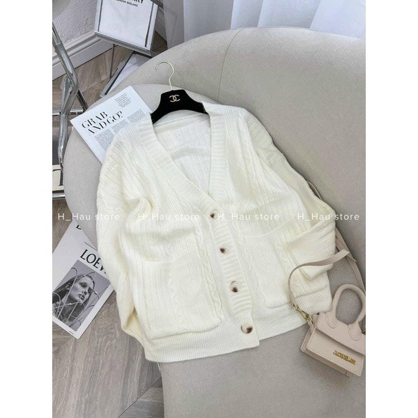 Áo Cardigan Len Dáng Dài Vặn Thừng Form Rộng