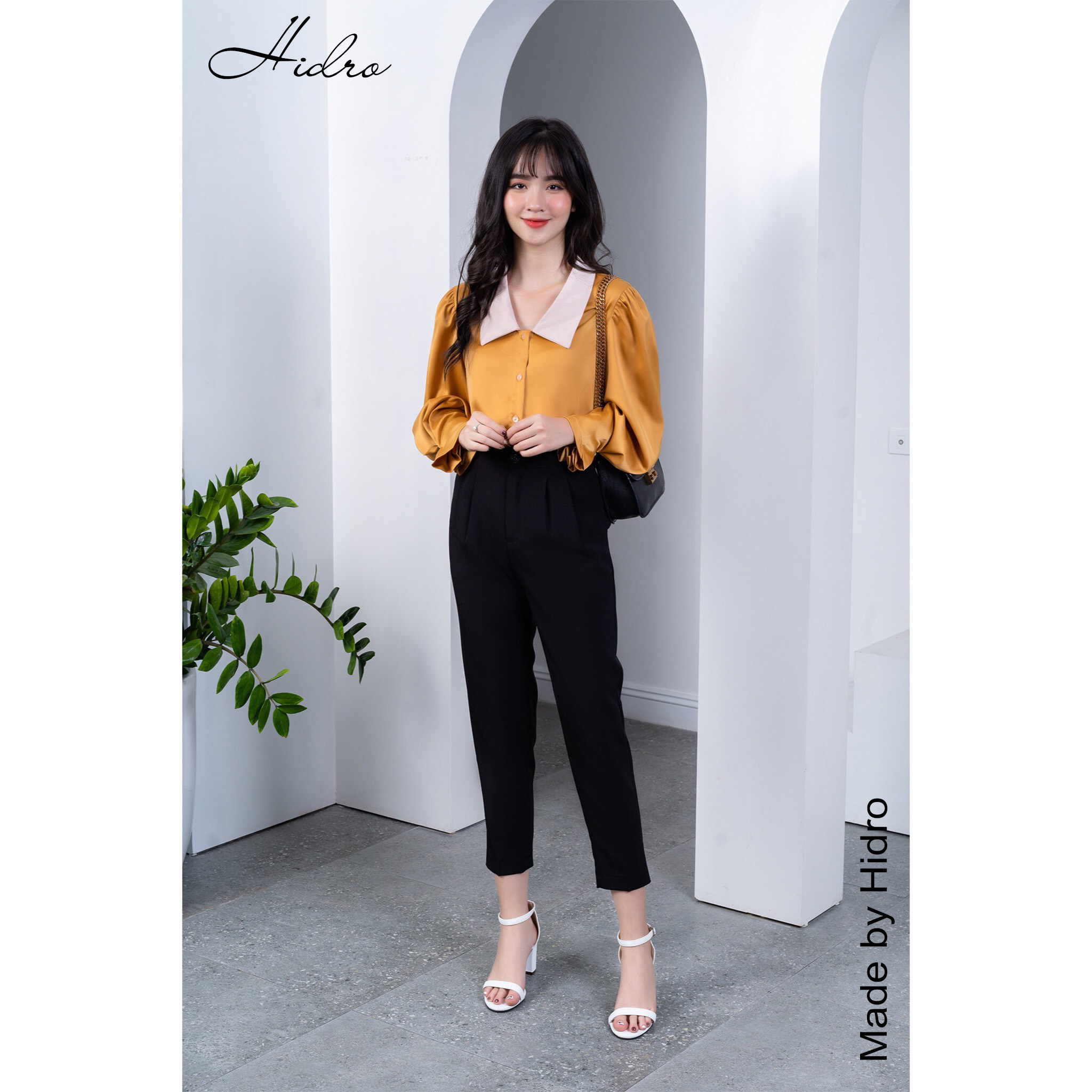 HIDRO Set áo lụa gân vàng mix quần baggy