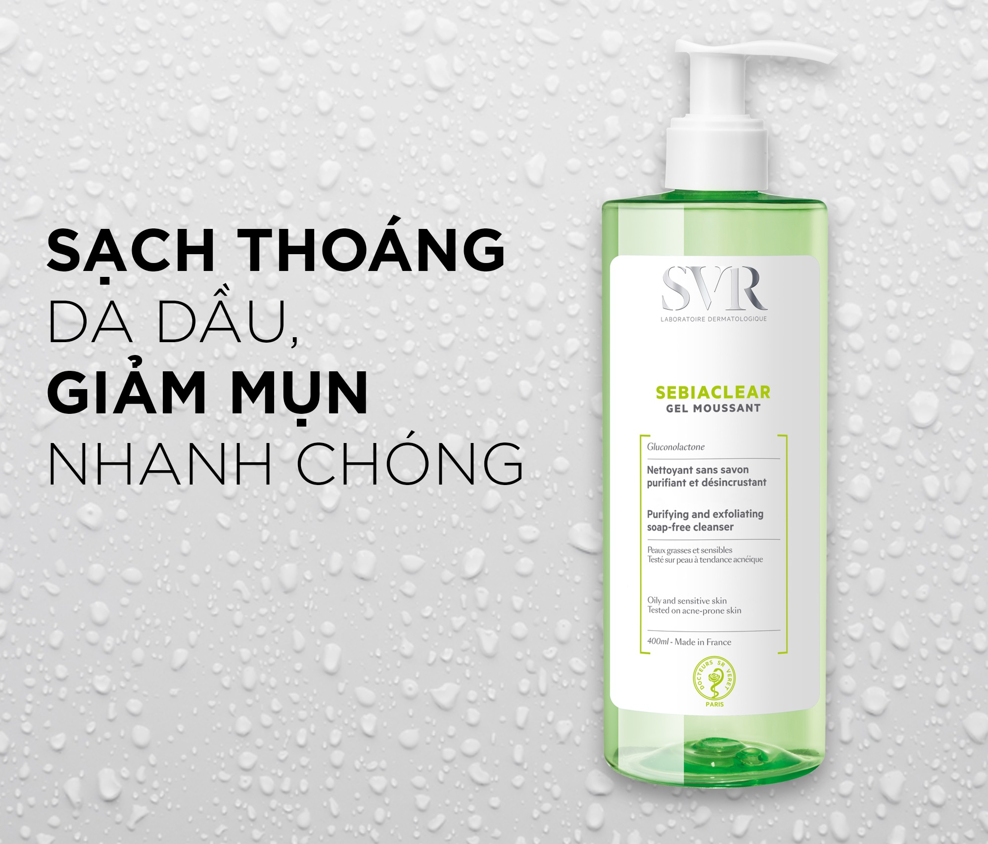 Sữa Rửa Mặt Cho Da Dầu Mụn, Nhạy Cảm SVR Sebiaclear, 400ml