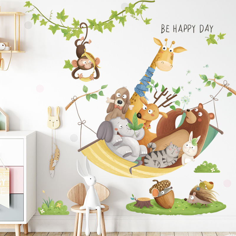 Decal dán tường cho bé huơu nằm võng