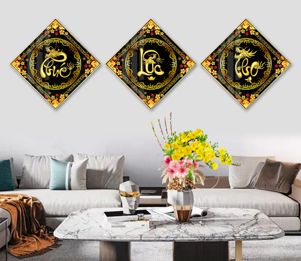 Tranh tráng gương PHÚC LỘC THỌ,tranh treo phòng khách,tranh treo phòng thờ,tranh cầu thang,tranh tết
