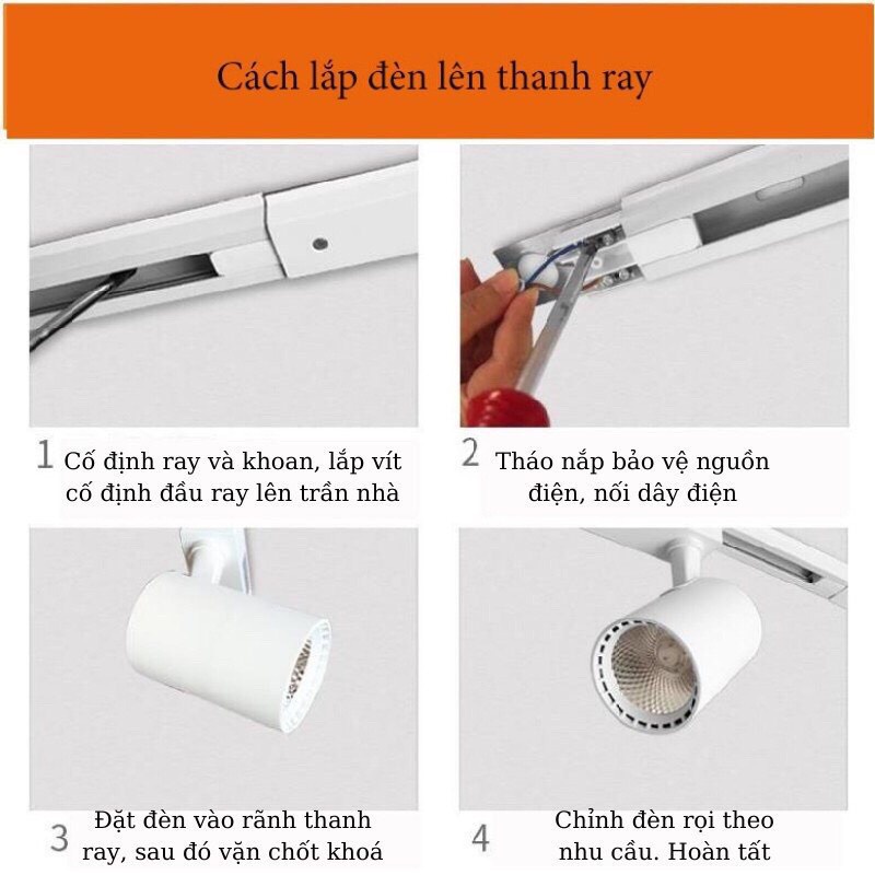 Đèn Rọi Ray COB MINI, COMBO 3 Đèn + 1 Thanh Ray 1m 10w/20w