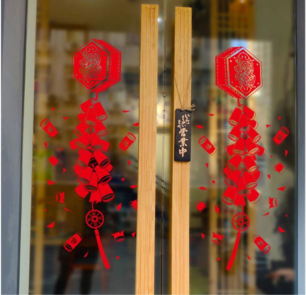 Decal Trang Trí Tết - Hộp Dây Pháo Nổ Lớn Đỏ