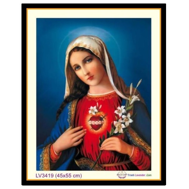 Tranh thêu chữ thập trái tim đức mẹ maria lv3419 kt55x45cm