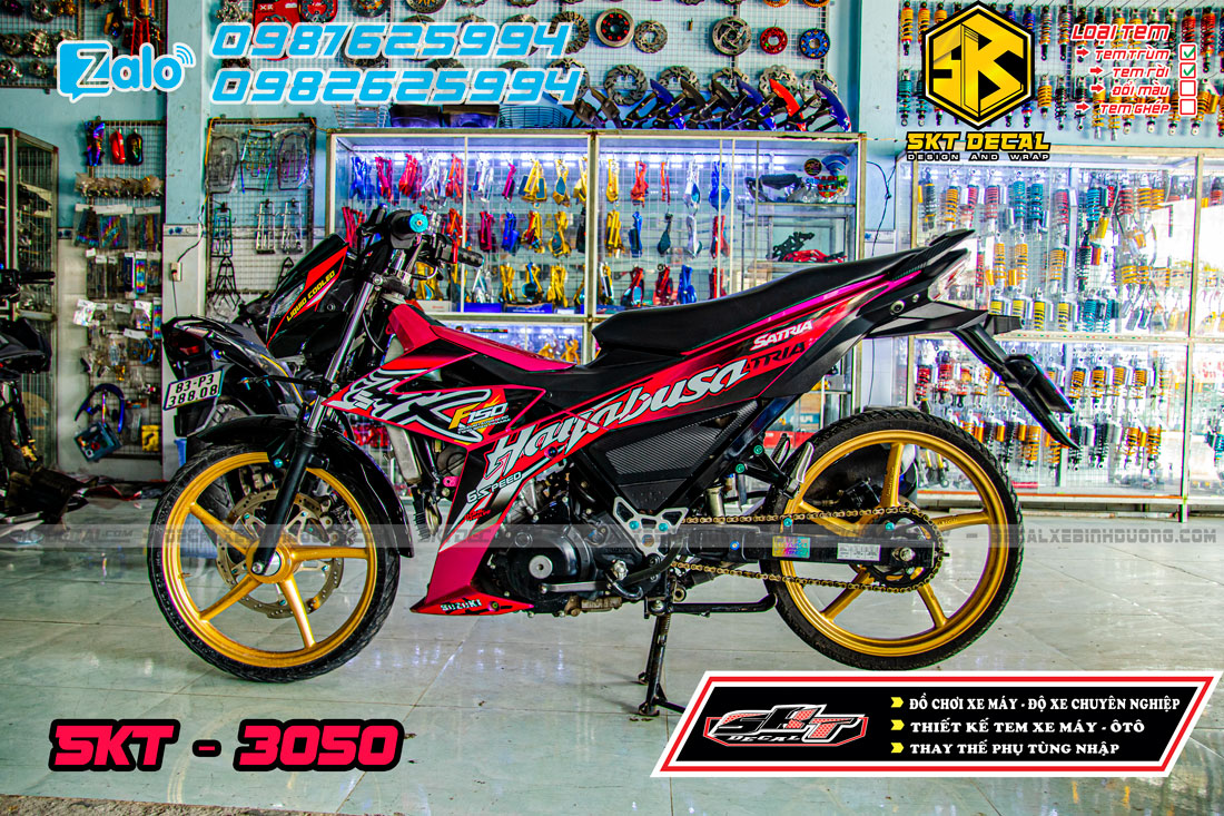 Tem rời xe satria hồng trắng đen hayabusa