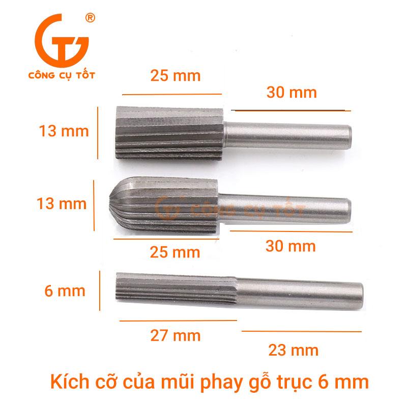 Bộ 6 mũi phay gỗ trục 6mm