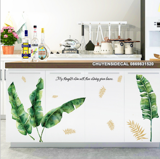 Combo Decal dán tường - Lá Dương xỉ phối lá Dừa ( 2 tấm )