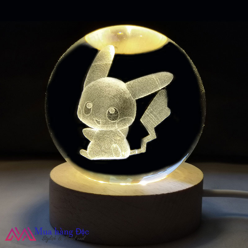 Bộ Quà Tặng Quả Cầu Pha Lê 3D larser LED Chó Sói 6cm (tặng đế đèn + hộp quà)