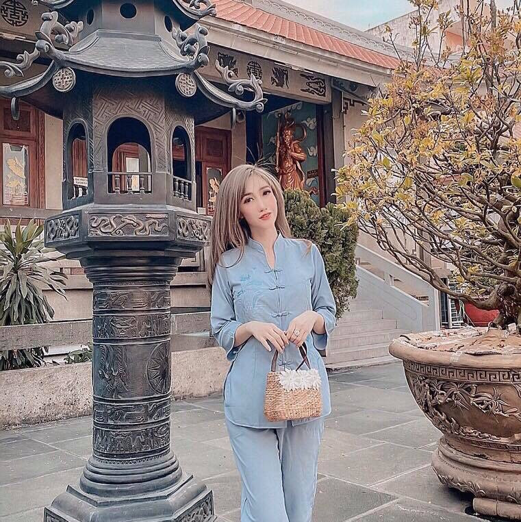 [HCM]SET ĐỒ LAM ĐI CHÙA THÊU HOA CAO CẤP