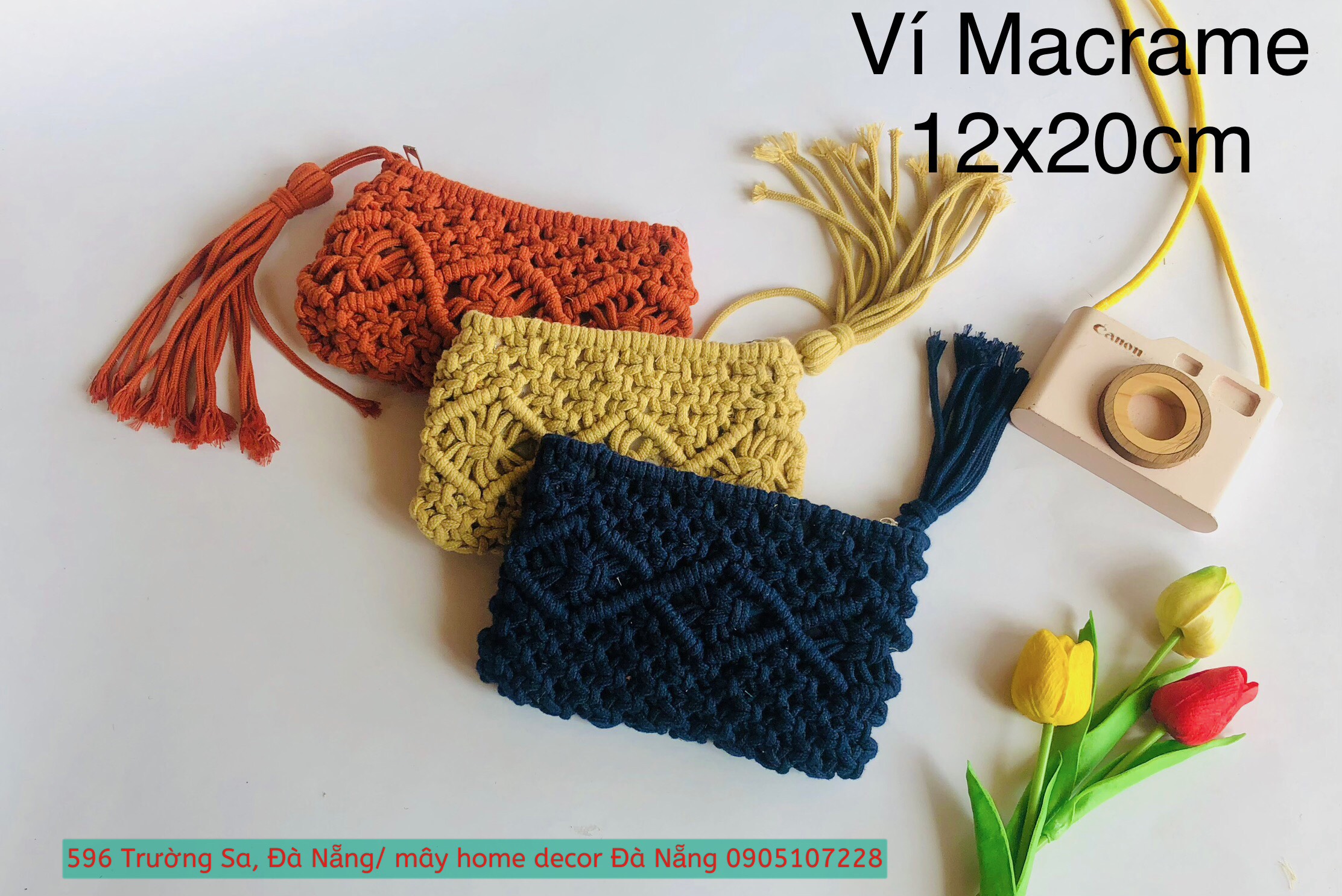 [Siêu Sale] Ví Macrame Cầm Tay Chất Liệu Len Đan Tay Tỉ Mỉ Xinh Xắn Cao Cấp - Kích thước: ngang: 20cm * dài :13cm