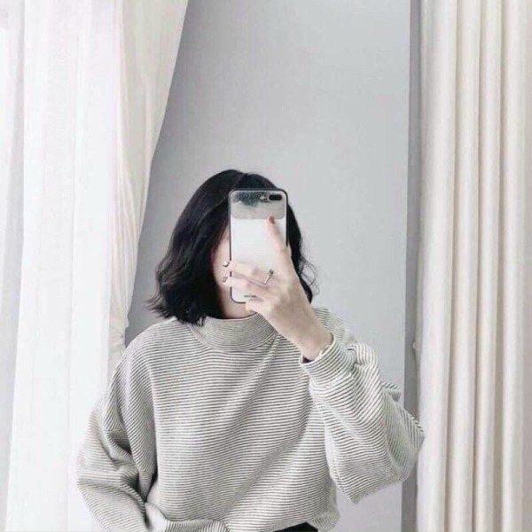 ÁO NỈ KẺ CỔ LỌ TAY BOM