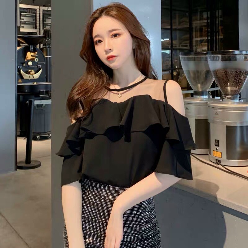 Áo voan bèo phối lưới đơn giản TTSA1052