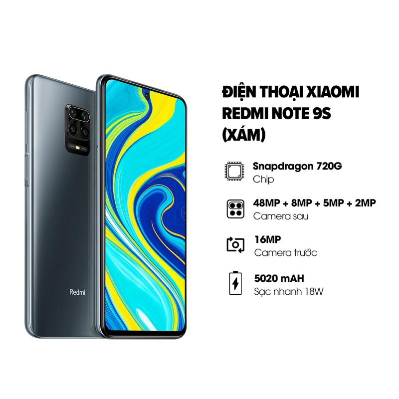 ĐỘC QUYỀN LAZADA | SĂN VOUCHER 500K | Siêu phẩm Xiaomi Redmi Note 9S (4GB/64GB) - Chip Snapdragon 720G 8 nhân mạnh mẽ, Pin trâu 5,020mAH, Sạc nhanh 18W, 4 Camera AI 48MP - BẢO HÀNH CHÍNH HÃNG 18 THÁNG - TRẢ GÓP 0%
