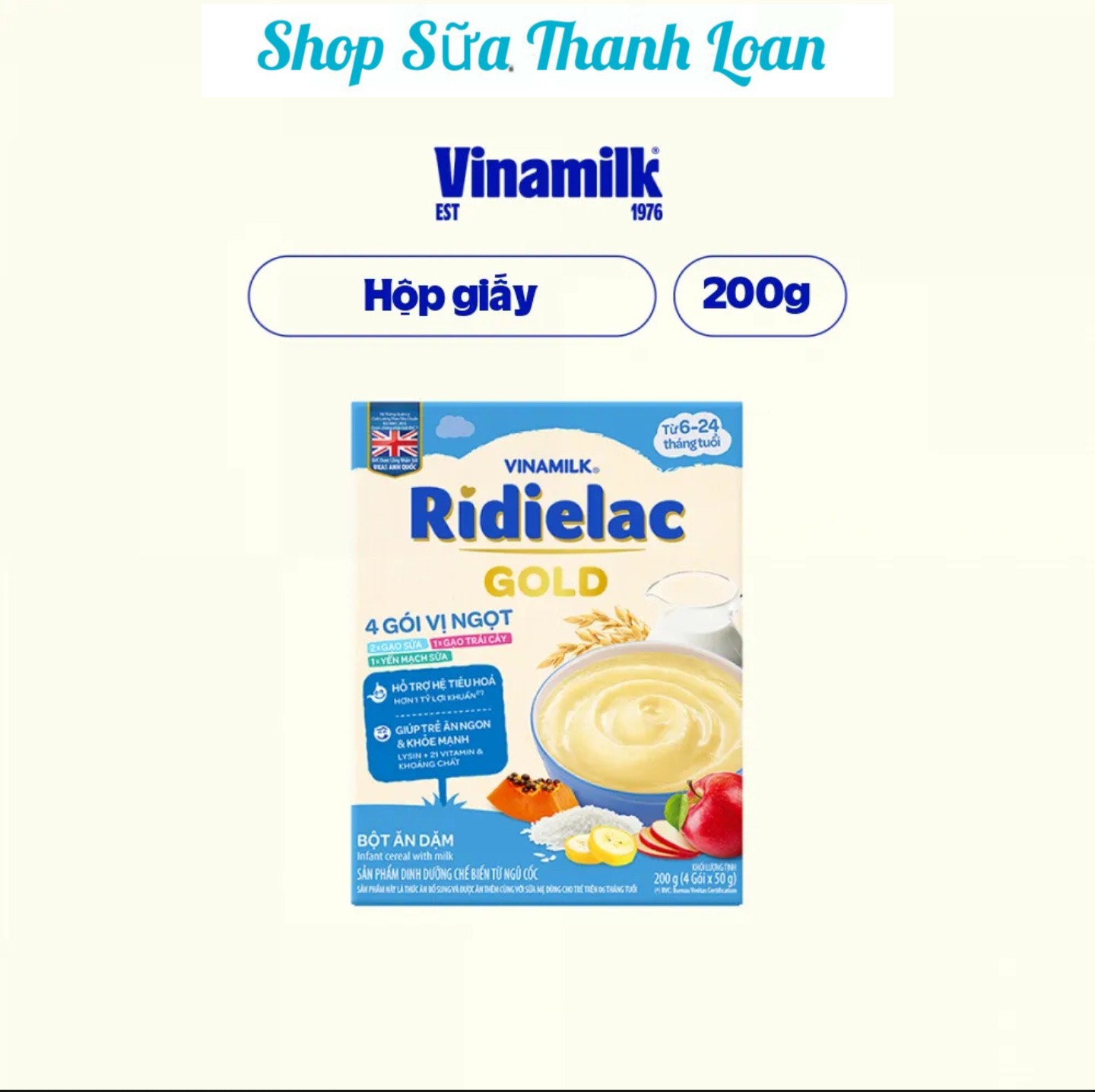 Combo 6 hộp bột ăn dặm ridielac gold 4 vị ngọt - hộp giấy 200g.