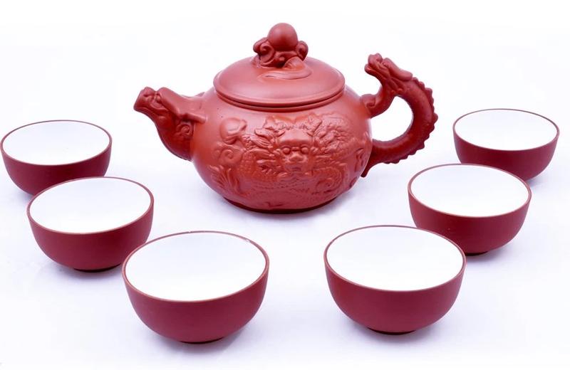 Bộ ấm trà Tử Sa đất nung đỏ hình rồng cao cấp