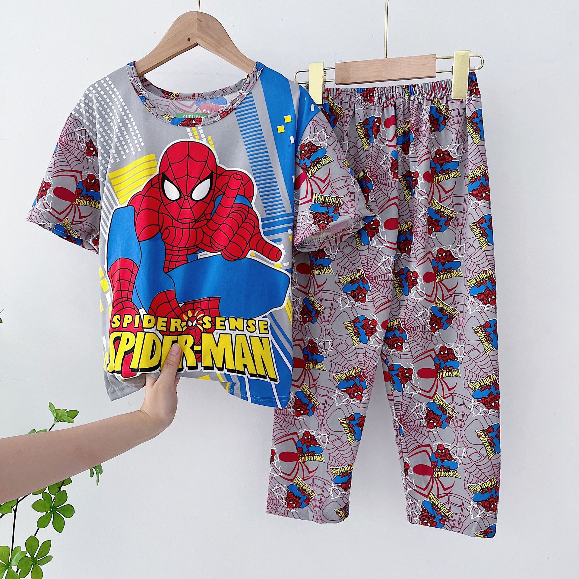 Đồ bộ quần dài áo ngắn tay thun thái in 3d cho bé trai và bé gái