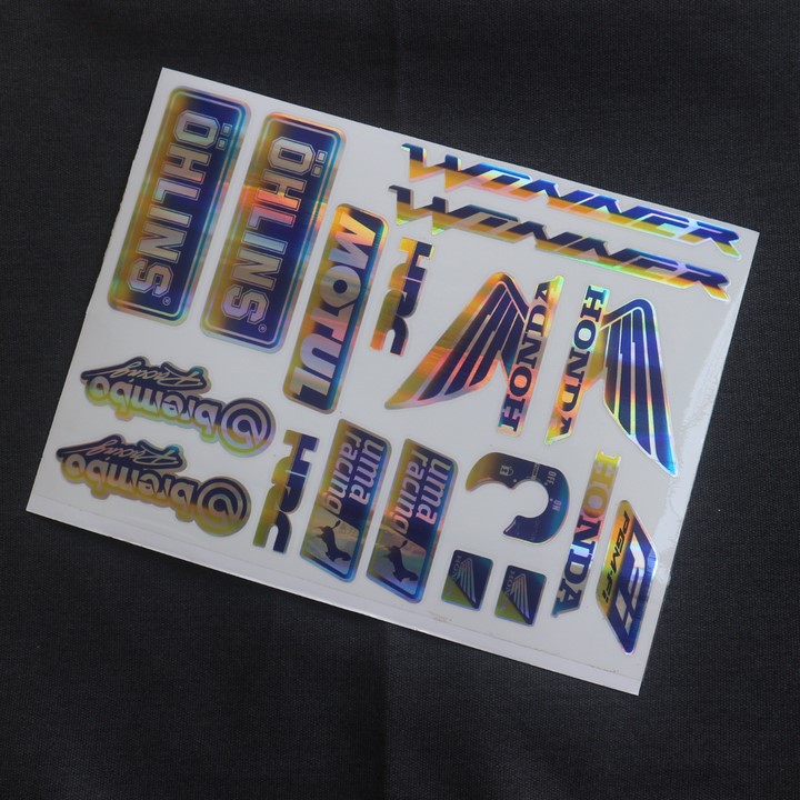Bộ tem logo, tem crom bóng dán xe máy WINNER (màu titan)