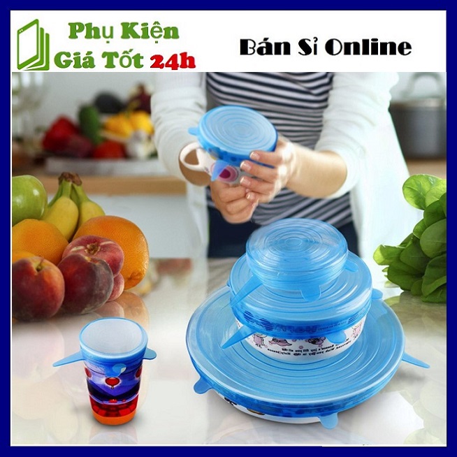 ⚡ siêu bền ⚡ bộ 6 nắp đậy silicon bọc thực phẩm thức ăn đa năng - sét 6 nắp đậy thức ăn silicon tiện dụng